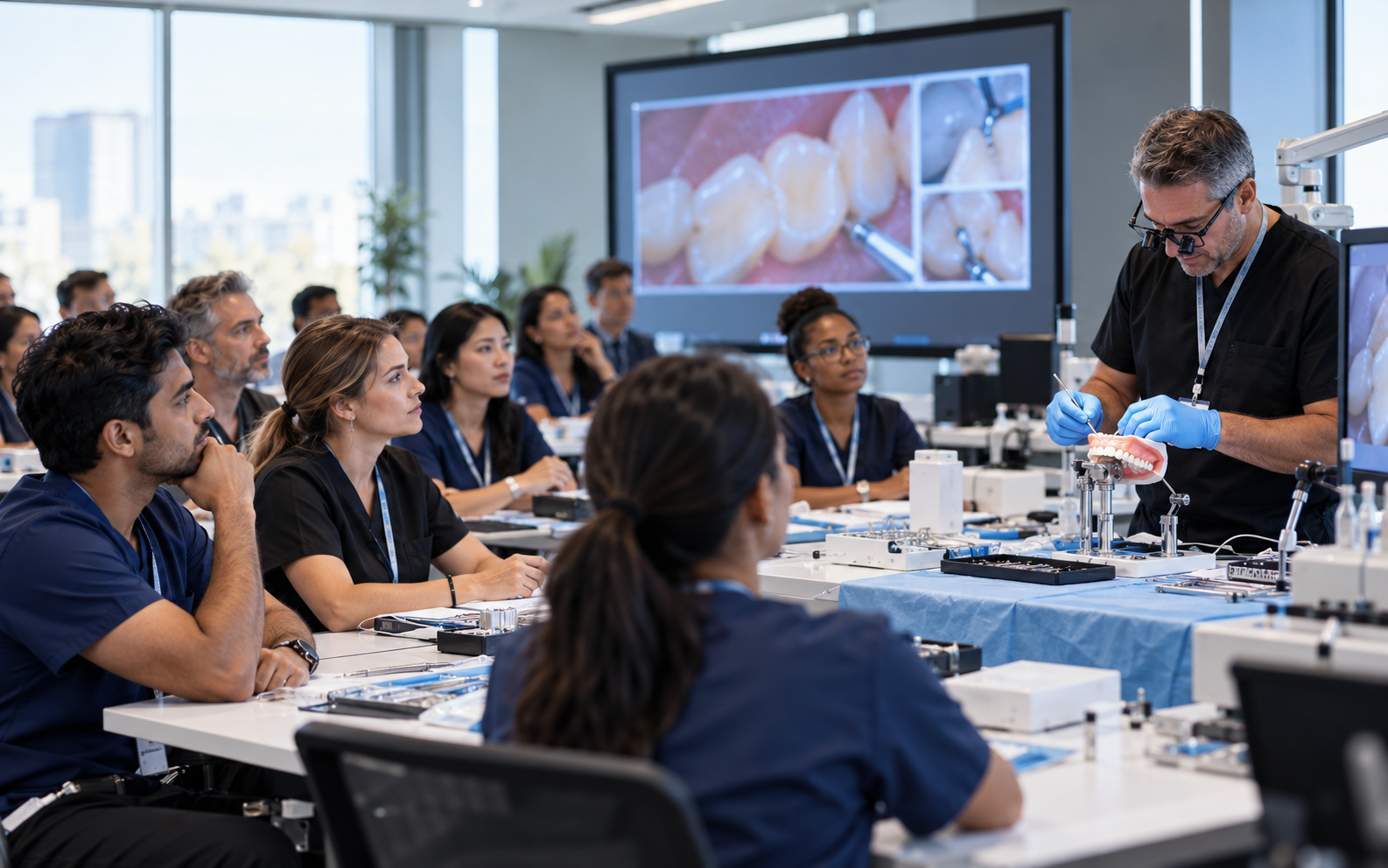 Dental professionals attending a clinical dentistry training conference